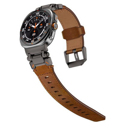 For Samsung Galaxy Watch Ultra 47mm / Ultra 2025 Explorer Stainless Steel Head Leather Watch Band(Black Crazy Horse) by bashfashion