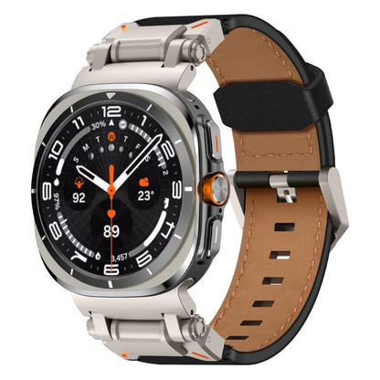 For Samsung Galaxy Watch Ultra 47mm / Ultra 2025 Explorer Stainless Steel Head Leather Watch Band(Titanium Black) by bashfashion