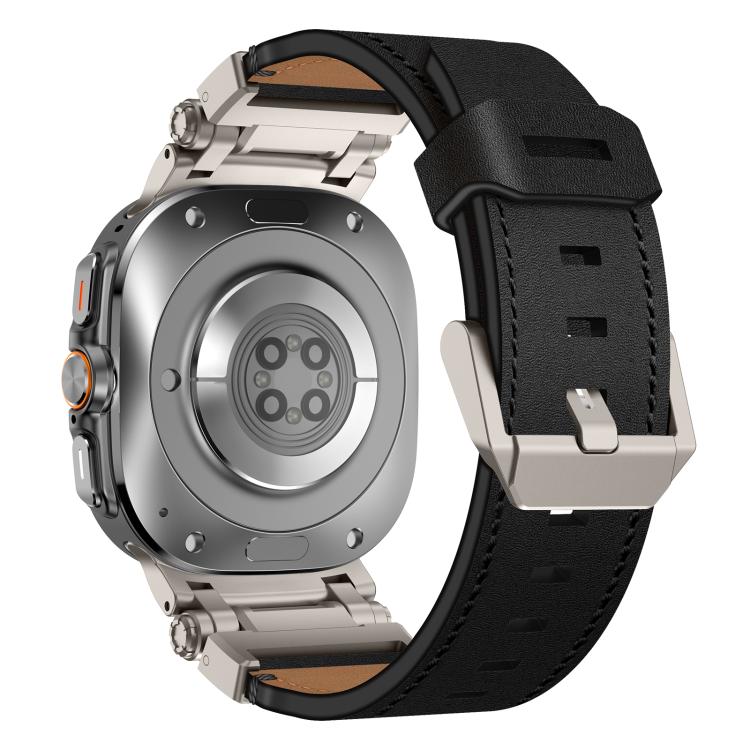 For Samsung Galaxy Watch Ultra 47mm / Ultra 2025 Explorer Stainless Steel Head Leather Watch Band(Titanium Black) by bashfashion