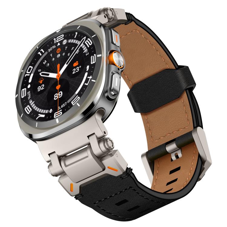 For Samsung Galaxy Watch Ultra 47mm / Ultra 2025 Explorer Stainless Steel Head Leather Watch Band(Titanium Black) by bashfashion