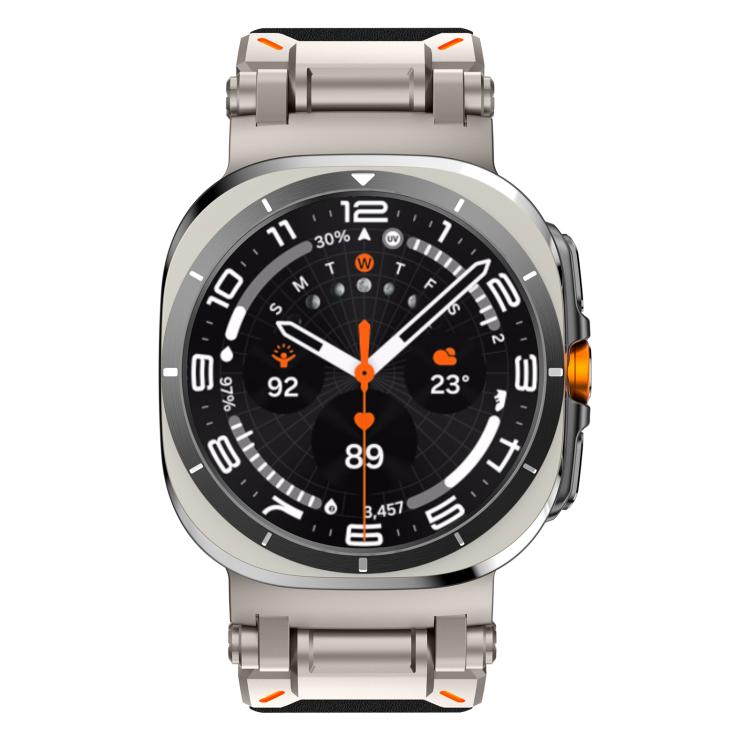 For Samsung Galaxy Watch Ultra 47mm / Ultra 2025 Explorer Stainless Steel Head Leather Watch Band(Titanium Black) by bashfashion