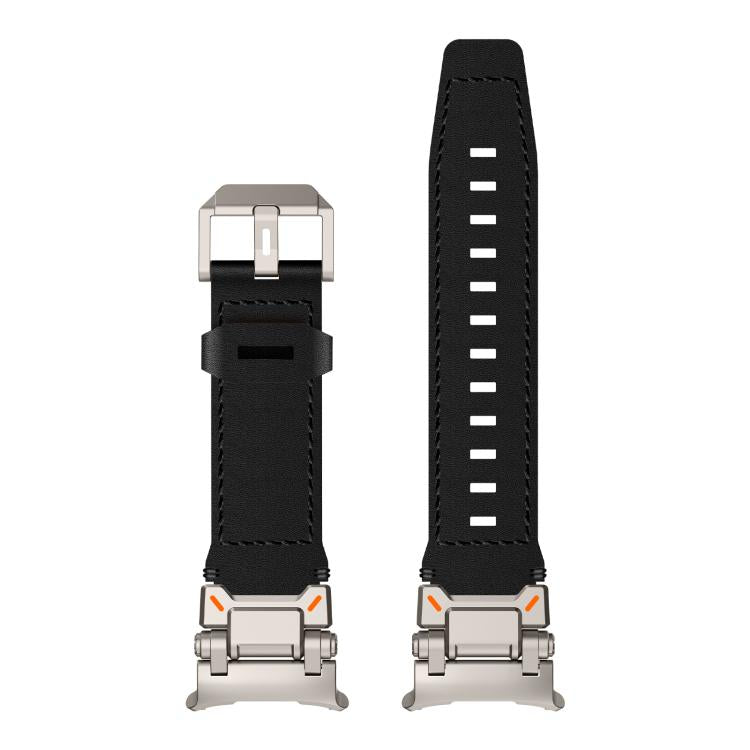 For Samsung Galaxy Watch Ultra 47mm / Ultra 2025 Explorer Stainless Steel Head Leather Watch Band(Titanium Black) by bashfashion