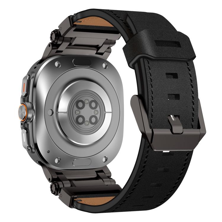 For Samsung Galaxy Watch Ultra 47mm / Ultra 2025 Explorer Stainless Steel Head Leather Watch Band(Black) by bashfashion