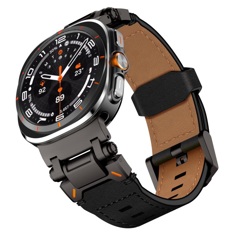 For Samsung Galaxy Watch Ultra 47mm / Ultra 2025 Explorer Stainless Steel Head Leather Watch Band(Black) by bashfashion