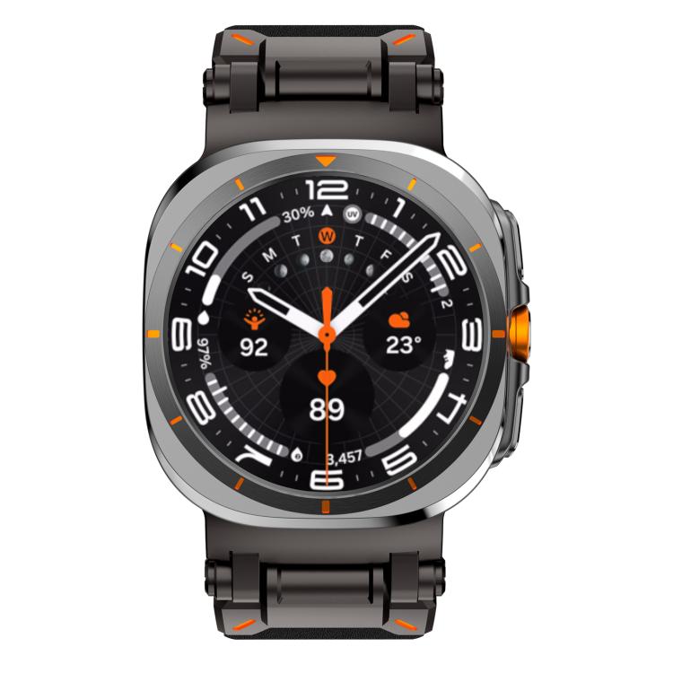 For Samsung Galaxy Watch Ultra 47mm / Ultra 2025 Explorer Stainless Steel Head Leather Watch Band(Black) by bashfashion