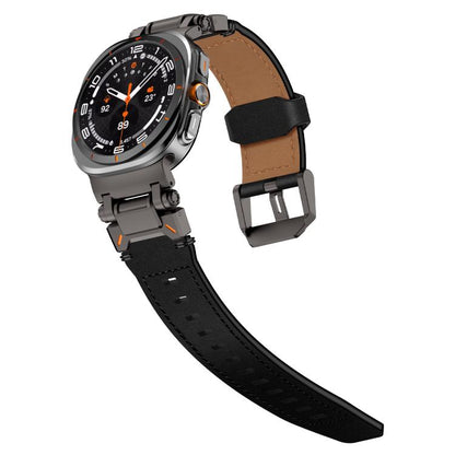 For Samsung Galaxy Watch Ultra 47mm / Ultra 2025 Explorer Stainless Steel Head Leather Watch Band(Black) by bashfashion