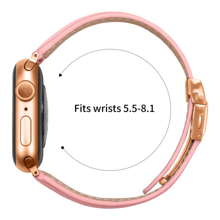 For Apple Watch 46mm / 49mm / 45mm / 44mm Lychee Texture Rose Gold Turtle Back Buckle Leather Watch Band(Pink) by bashfashion