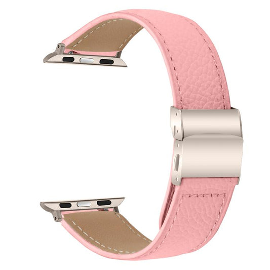 For Apple Watch 46mm / 49mm / 45mm / 44mm Lychee Texture Starlight Turtle Back Buckle Leather Watch Band(Pink) by bashfashion