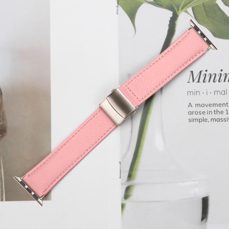 For Apple Watch 46mm / 49mm / 45mm / 44mm Lychee Texture Starlight Turtle Back Buckle Leather Watch Band(Pink) by bashfashion