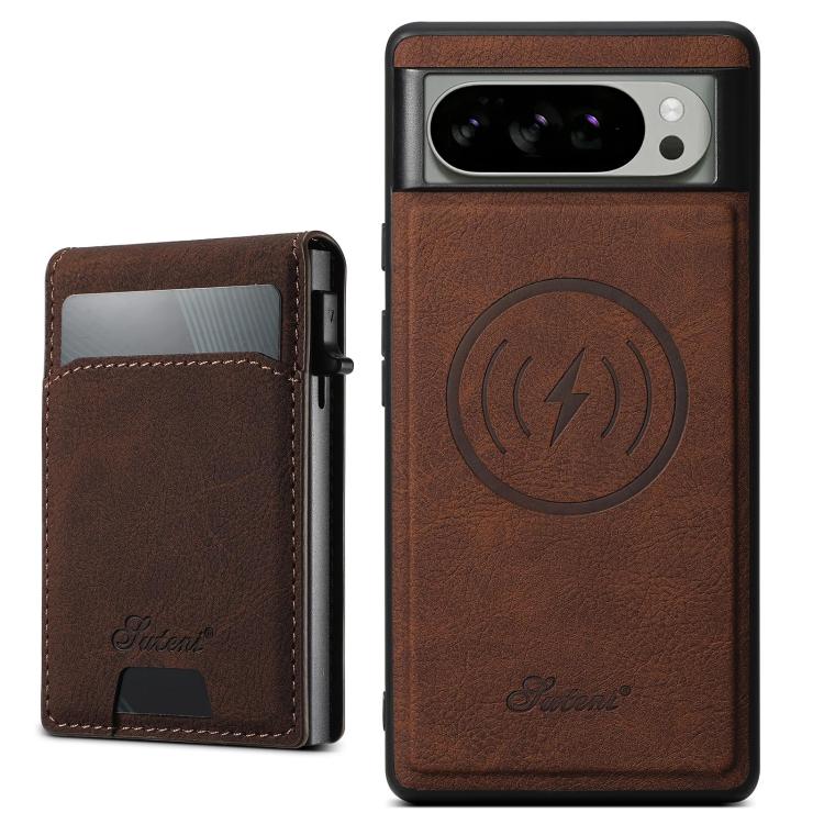For Google Pixel 10 Pro XL Suteni H19 Litchi Grain 2-in-1 Removable Card Box Back Phone Case(Brown) by Suteni