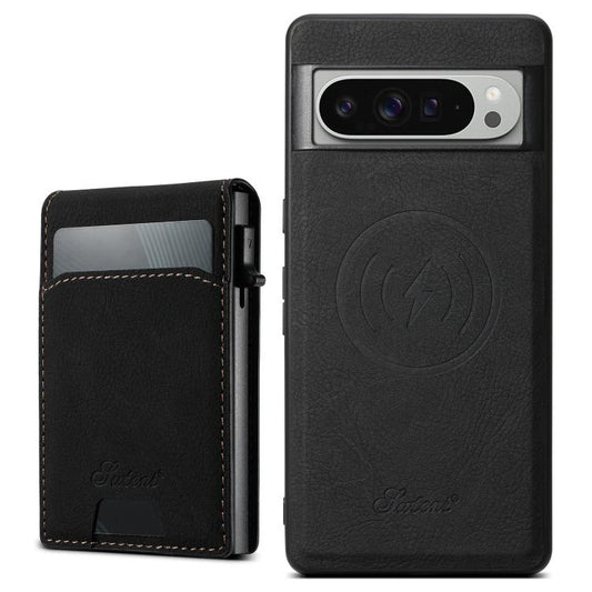 For Google Pixel 9 Pro XL Suteni H19 Litchi Grain 2-in-1 Removable Card Box Back Phone Case(Black) by Suteni