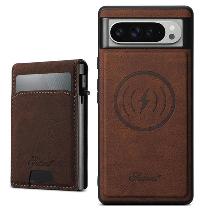For Google Pixel 9 Pro XL Suteni H19 Litchi Grain 2-in-1 Removable Card Box Back Phone Case(Brown) by Suteni