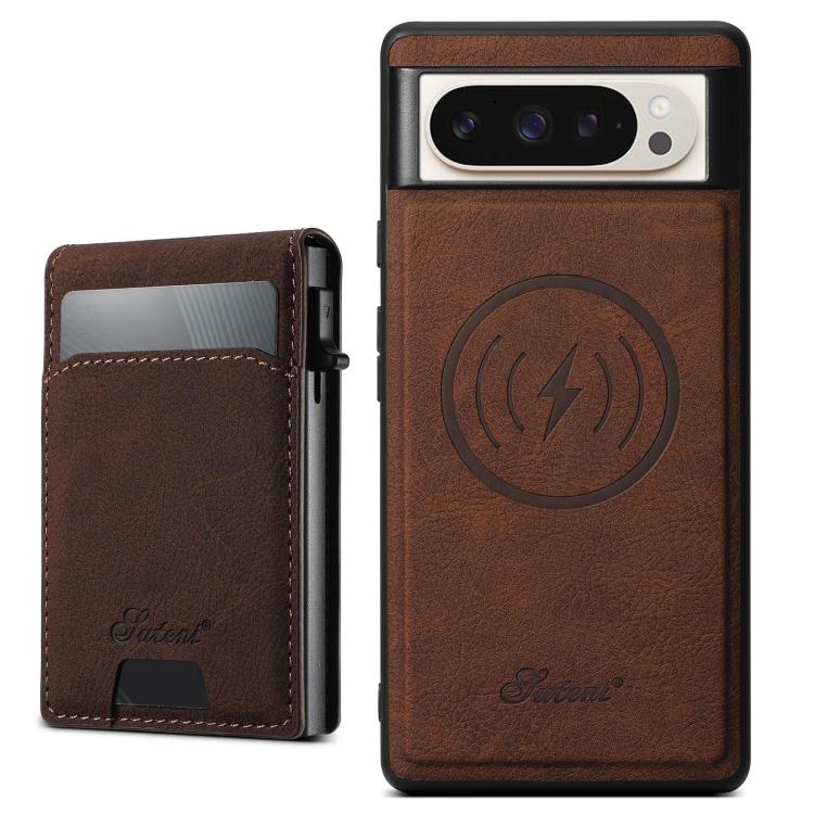 For Google Pixel 9 Pro Suteni H19 Litchi Grain 2-in-1 Removable Card Box Back Phone Case(Brown) by Suteni