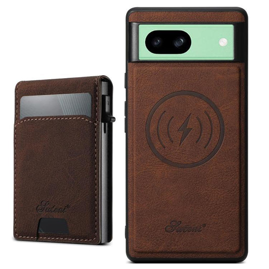 For Google Pixel 8a Suteni H19 Litchi Grain 2-in-1 Removable Card Box Back Phone Case(Brown) by Suteni