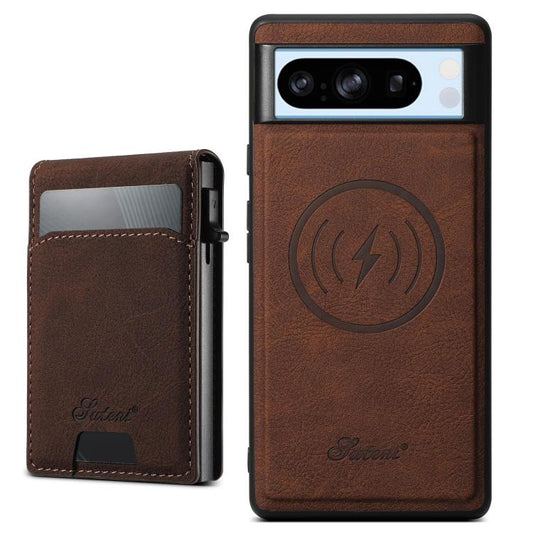 For Google Pixel 8 Pro Suteni H19 Litchi Grain 2-in-1 Removable Card Box Back Phone Case(Brown) by Suteni