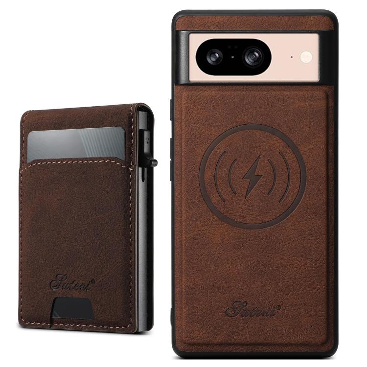For Google Pixel 8 Suteni H19 Litchi Grain 2-in-1 Removable Card Box Back Phone Case(Brown) by Suteni