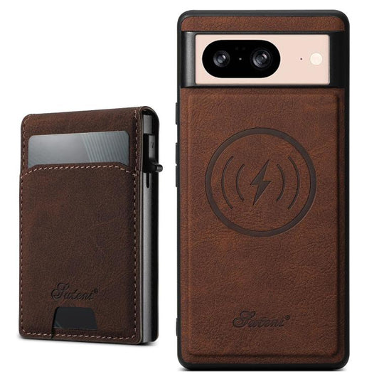 For Google Pixel 8 Suteni H19 Litchi Grain 2-in-1 Removable Card Box Back Phone Case(Brown) by Suteni