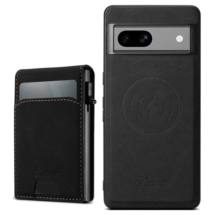 For Google Pixel 7a Suteni H19 Litchi Grain 2-in-1 Removable Card Box Back Phone Case(Black) by Suteni