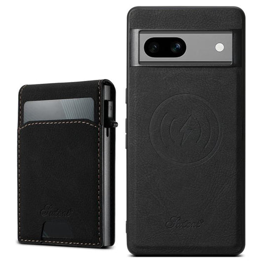 For Google Pixel 7a Suteni H19 Litchi Grain 2-in-1 Removable Card Box Back Phone Case(Black) by Suteni