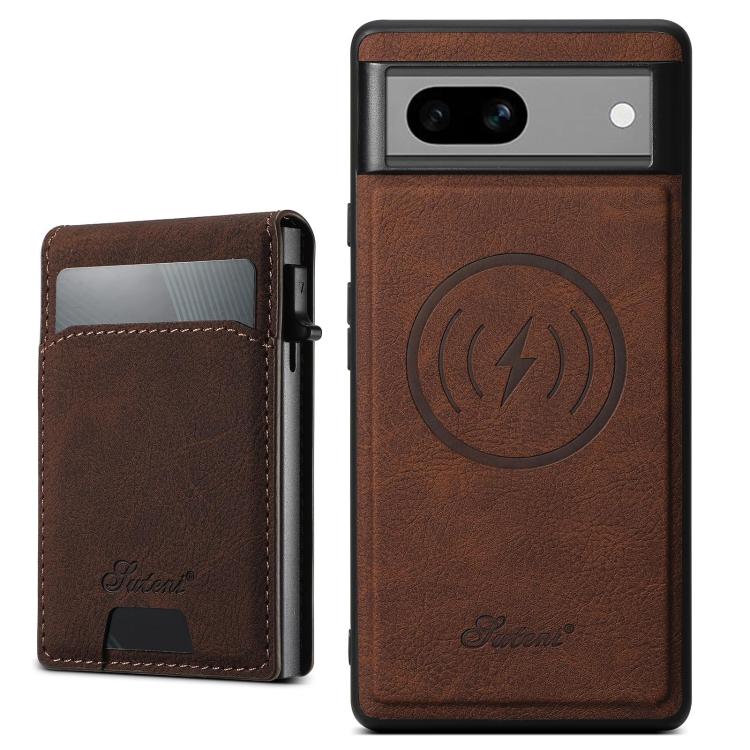 For Google Pixel 7a Suteni H19 Litchi Grain 2-in-1 Removable Card Box Back Phone Case(Brown) by Suteni
