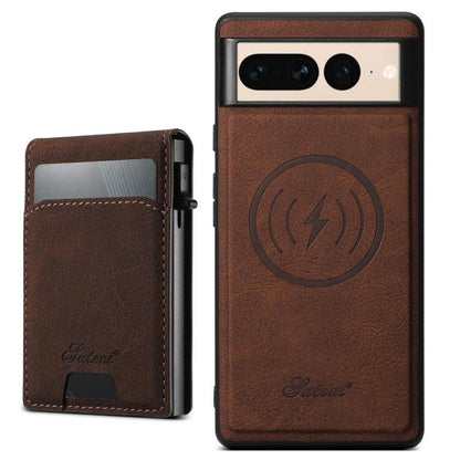 For Google Pixel 7 Pro Suteni H19 Litchi Grain 2-in-1 Removable Card Box Back Phone Case(Brown) by Suteni