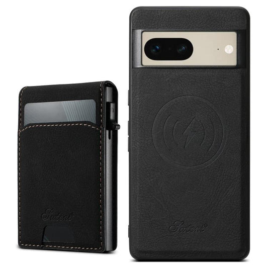 For Google Pixel 7 Suteni H19 Litchi Grain 2-in-1 Removable Card Box Back Phone Case(Black) by Suteni