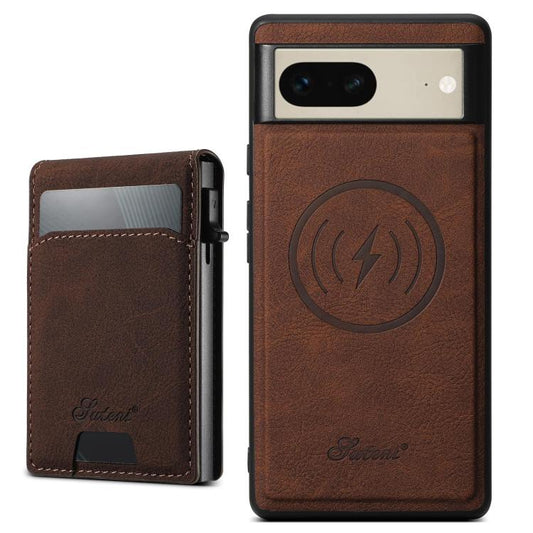 For Google Pixel 7 Suteni H19 Litchi Grain 2-in-1 Removable Card Box Back Phone Case(Brown) by Suteni