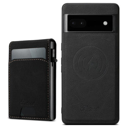 For Google Pixel 6a Suteni H19 Litchi Grain 2-in-1 Removable Card Box Back Phone Case(Black) by Suteni
