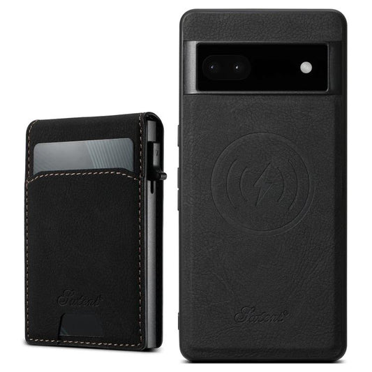 For Google Pixel 6a Suteni H19 Litchi Grain 2-in-1 Removable Card Box Back Phone Case(Black) by Suteni