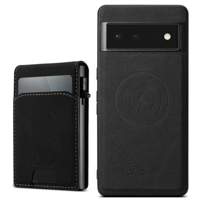 For Google Pixel 6 Suteni H19 Litchi Grain 2-in-1 Removable Card Box Back Phone Case(Black) by Suteni