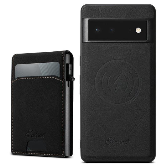 For Google Pixel 6 Suteni H19 Litchi Grain 2-in-1 Removable Card Box Back Phone Case(Black) by Suteni