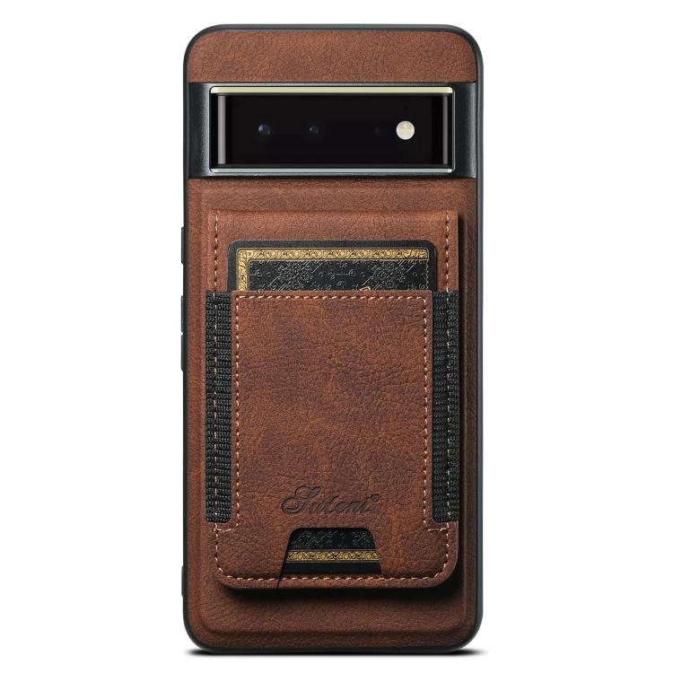 For Google Pixel 6 Suteni H17 Litchi Texture Leather Magnetic Detachable Wallet Phone Case(Brown) by Suteni