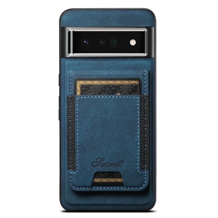 For Google Pixel 6 Pro Suteni H17 Litchi Texture Leather Magnetic Detachable Wallet Phone Case(Blue) by Suteni