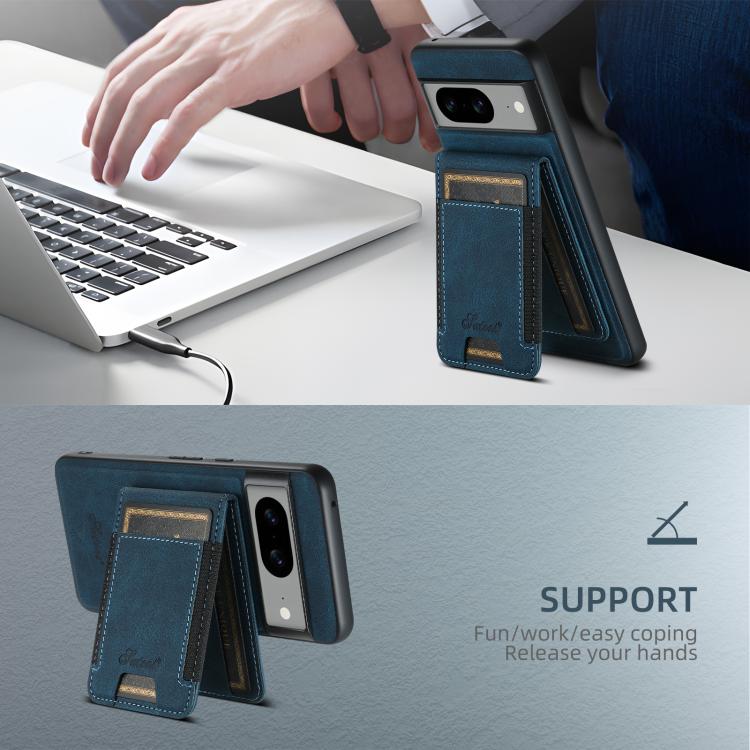 For Google Pixel 6 Pro Suteni H17 Litchi Texture Leather Magnetic Detachable Wallet Phone Case(Blue) by Suteni