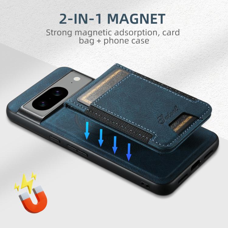 For Google Pixel 6a Suteni H17 Litchi Texture Leather Magnetic Detachable Wallet Phone Case(Blue) by Suteni