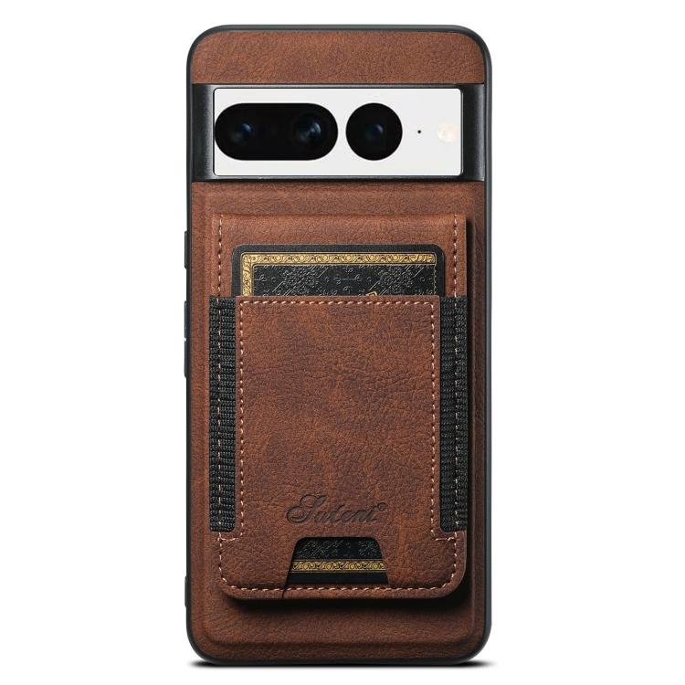 For Google Pixel 7 Suteni H17 Litchi Texture Leather Magnetic Detachable Wallet Phone Case(Brown) by Suteni