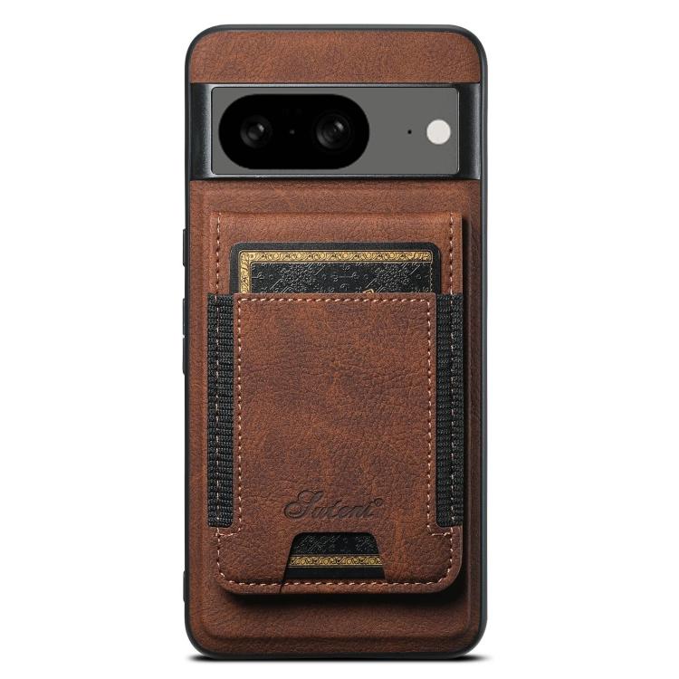 For Google Pixel 8 Suteni H17 Litchi Texture Leather Magnetic Detachable Wallet Phone Case(Brown) by Suteni