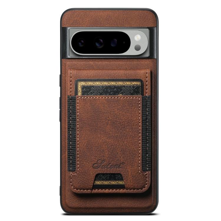 For Google Pixel 9 Pro Suteni H17 Litchi Texture Leather Magnetic Detachable Wallet Phone Case(Brown) by Suteni