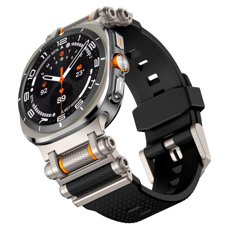 For Samsung Galaxy Watch Ultra 47mm / Ultra 2025 Metal Watch Connector Silicone Watch Band(Titanium Black) by bashfashion