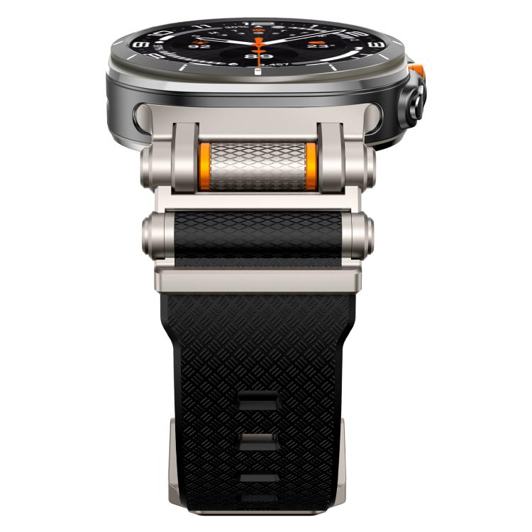 For Samsung Galaxy Watch Ultra 47mm / Ultra 2025 Metal Watch Connector Silicone Watch Band(Titanium Black) by bashfashion