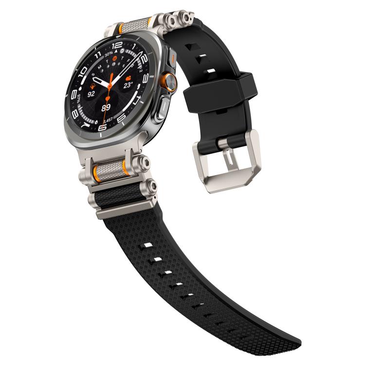 For Samsung Galaxy Watch Ultra 47mm / Ultra 2025 Metal Watch Connector Silicone Watch Band(Titanium Black) by bashfashion