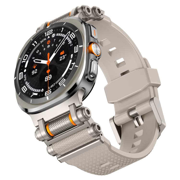 For Samsung Galaxy Watch Ultra 47mm / Ultra 2025 Metal Watch Connector Silicone Watch Band(Titanium Starlight) by bashfashion