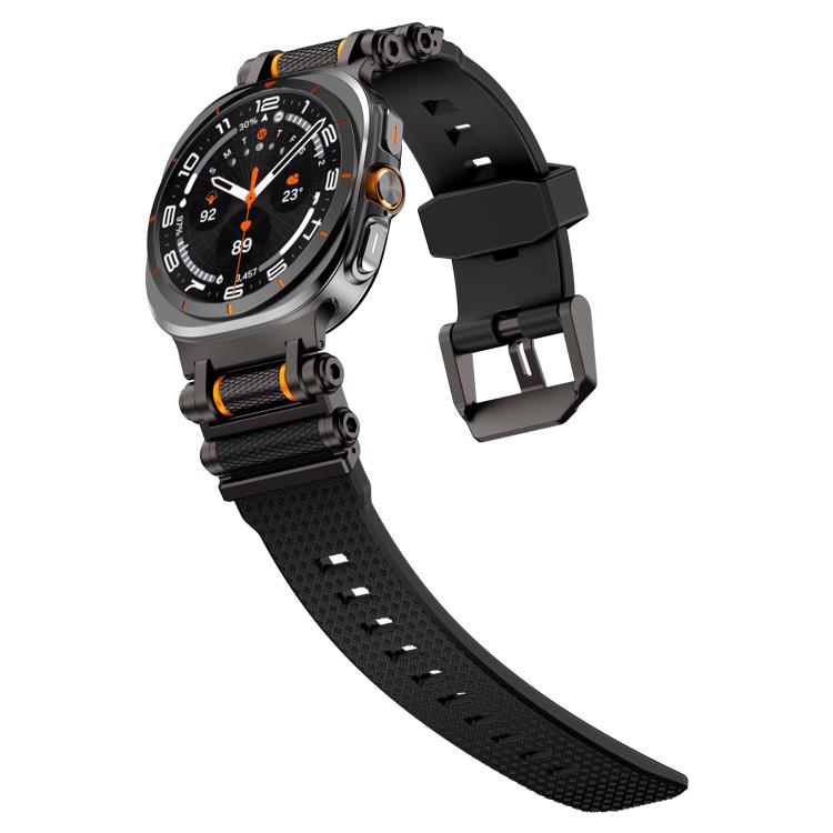 For Samsung Galaxy Watch Ultra 47mm / Ultra 2025 Metal Watch Connector Silicone Watch Band(Black Black) by bashfashion