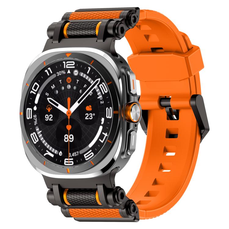 For Samsung Galaxy Watch Ultra 47mm / Ultra 2025 Metal Watch Connector Silicone Watch Band(Black Orange) by bashfashion