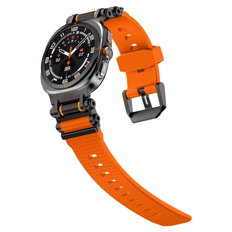 For Samsung Galaxy Watch Ultra 47mm / Ultra 2025 Metal Watch Connector Silicone Watch Band(Black Orange) by bashfashion