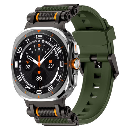 For Samsung Galaxy Watch Ultra 47mm / Ultra 2025 Metal Watch Connector Silicone Watch Band(Black Green) by bashfashion