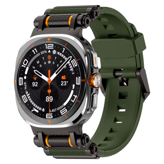 For Samsung Galaxy Watch Ultra 47mm / Ultra 2025 Metal Watch Connector Silicone Watch Band(Black Green) by bashfashion