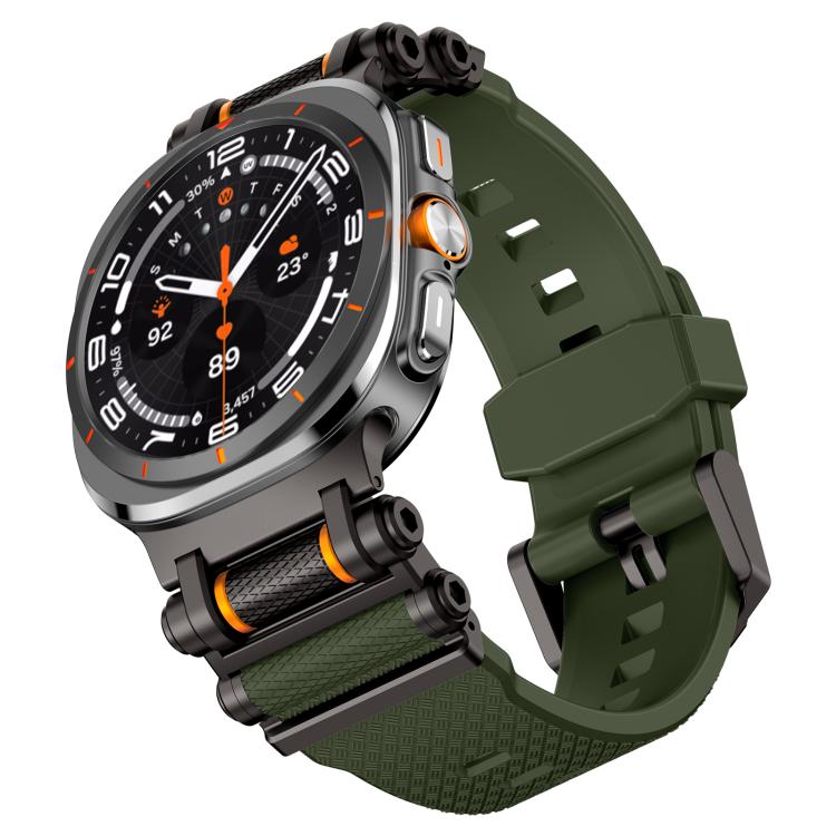 For Samsung Galaxy Watch Ultra 47mm / Ultra 2025 Metal Watch Connector Silicone Watch Band(Black Green) by bashfashion