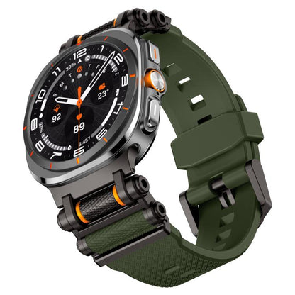 For Samsung Galaxy Watch Ultra 47mm / Ultra 2025 Metal Watch Connector Silicone Watch Band(Black Green) by bashfashion