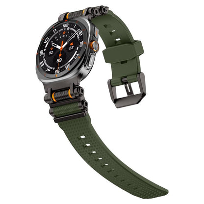 For Samsung Galaxy Watch Ultra 47mm / Ultra 2025 Metal Watch Connector Silicone Watch Band(Black Green) by bashfashion